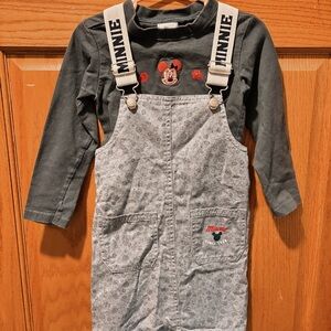 Vintage Minnie Mouse Gray Overall Dress with Black Top